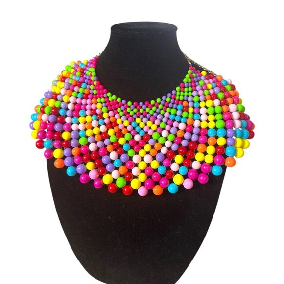 Colorful Multilayer Beaded Fashion Statement Collar Necklace Adjustable - Picture 2 of 5